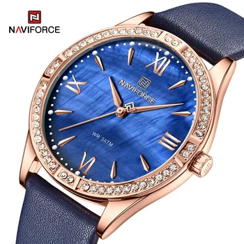 Женские часы NAVIFORCE Роскошные модные Элегантные женские кварцевые часы с водонепроницаемым кожаным браслетом, наручные часы в подарок подруге 2023 года 0