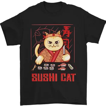 Мужская футболка Funny Sushi Cat Food Fish Chef Japan из 100% хлопка
