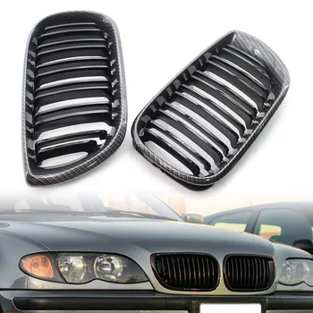 2x Углепластиковая черная двойная решетка радиатора передних почек для BMW E46 Седан 2002 2003 2004 2005 Аксессуары для стайлинга автомобилей