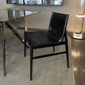 минималистичное седло, кожаное обеденное кресло, дизайнерское кафе, повседневное кресло для переговоров, массив дерева, современный минимализм
