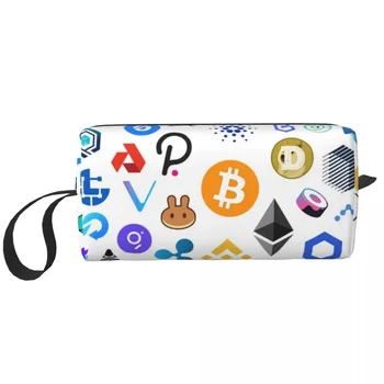 Криптовалюта, Альткоин, символ Блокчейна, Косметичка, Органайзер для косметики, Милые сумки для хранения туалетных принадлежностей Crypto Ethereum Bitcoin