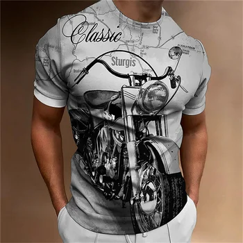 Ретро Мужская футболка Harley Motorcycle с 3D Печатью, Трендовая Новая Мужская Одежда, Свободная Рубашка Оверсайз На Каждый день, Повседневная Спортивная Футболка 0
