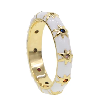 2022 Новый стиль Белое Солнце Цветок Эмалированные кольца Для женщин с покрытием Радуга Cz Пара колец Модные украшения Вечерние Обручальные кольца Подарки 0