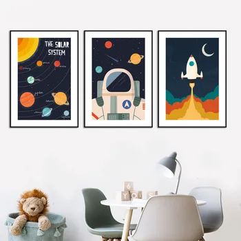 Космос, Астронавт, Планета Ракета, Млечный Путь, Настенное искусство, бумага, холст, живопись, Скандинавский плакат, настенные панно для декора гостиной