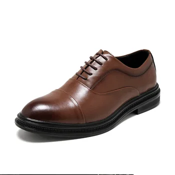 Мужские модельные туфли, оксфорды, деловые офисные, черные, коричневые, на шнуровке, мужские официальные туфли, свадебные туфли