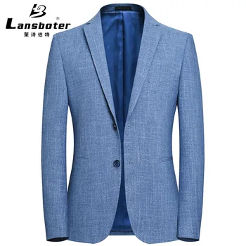 Синий мужской костюм Lansboter Весна И осень, Тонкий Повседневный Корейский вариант, Приталенный Маленький костюм, Неглаженное Официальное пальто